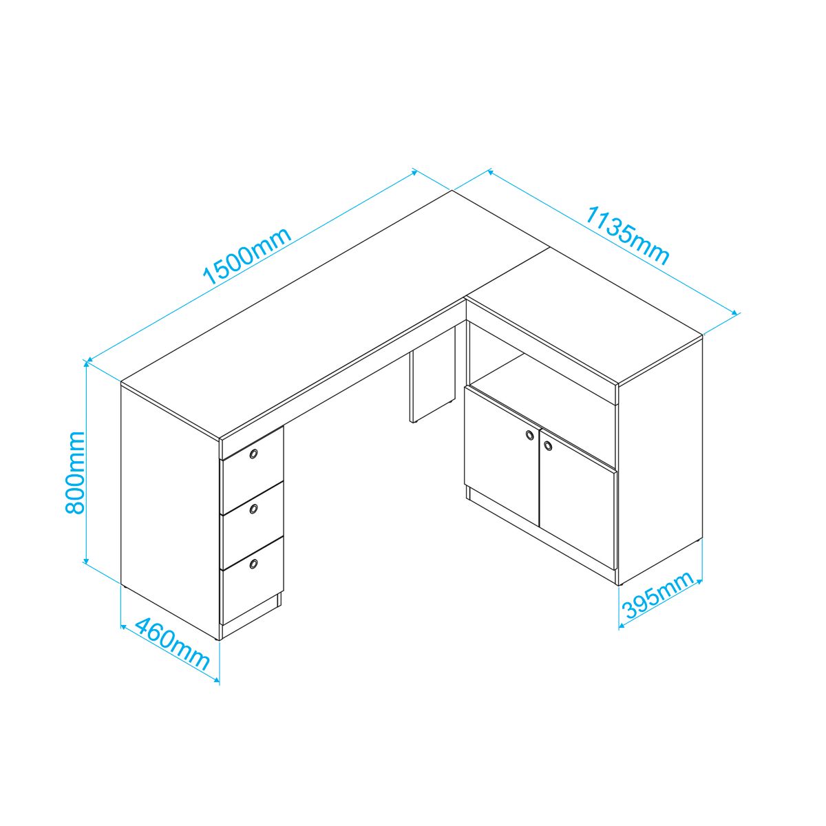 BRV White L-Shaped Computer Desk With 3 Drawer & 2 Cabinets [BC 74-06 ...